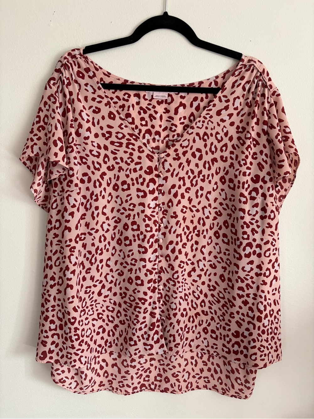 Penningtons Pink and Red Leopard Print V-Neck Blouse